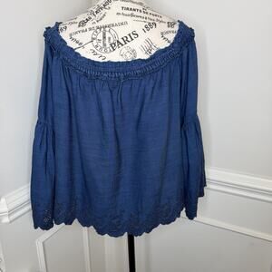 American Eagle Outfitter Women’s Peasant top Size Large Blue 3/4 Flounced Sleeve